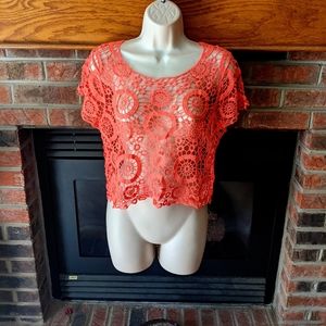 Love always bright coral crochet overlay size L